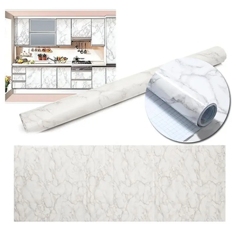 

Modern Waterproof Vinyl Self adhesive Wallpaper Marble Paper Kitchen Cupboard Shelf Drawer Stickers Wall Liner