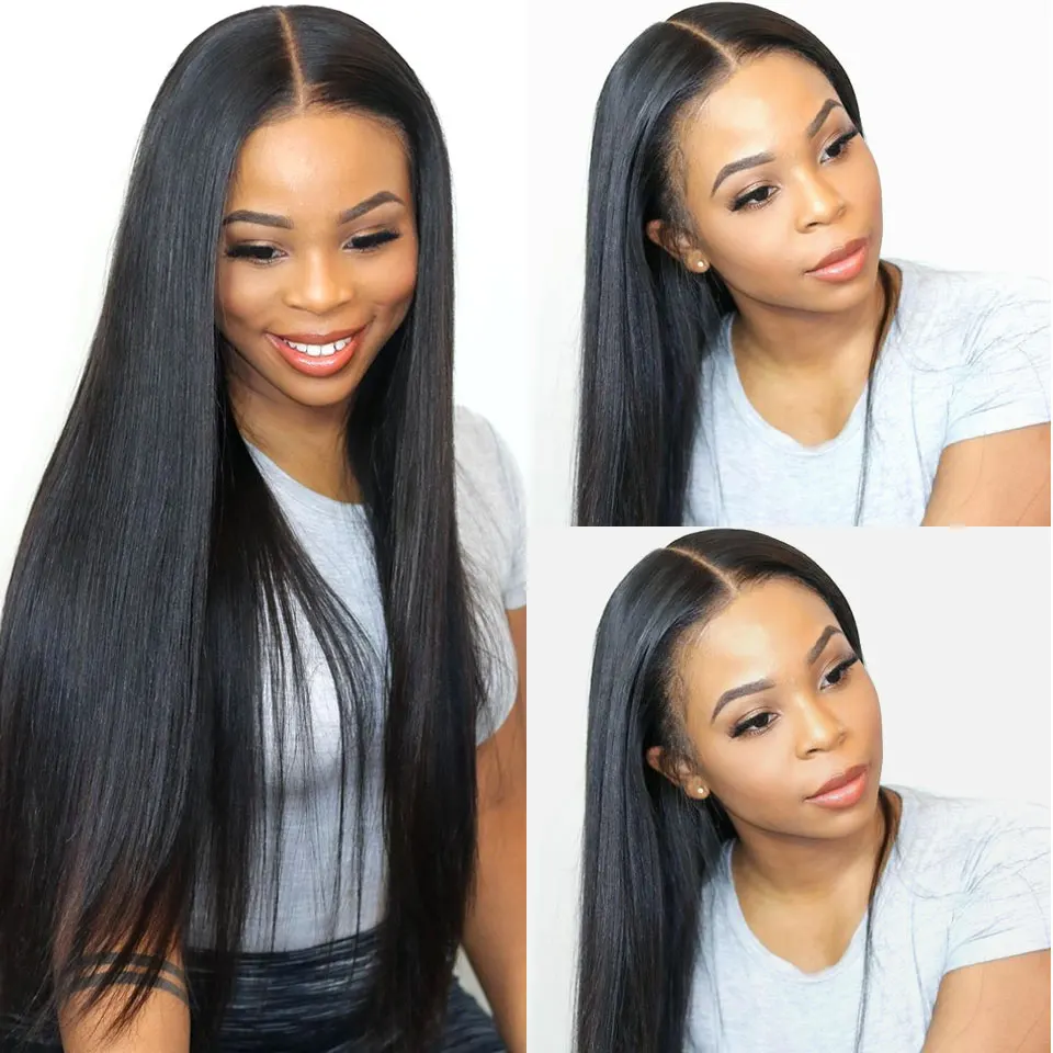 Online Wig Berpenutup Renda 4X4 Lurus Tulang Prapuntk Dengan Rambut Bayi Wig Rambut Manusia Ketebalan Lurus 150% Untuk Wanita Kulit Hitam Renda Depan