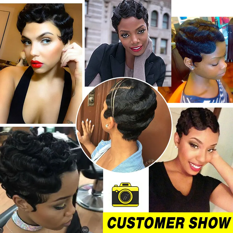 Парик HairUGo из человеческих волос с короткими кружевами бразильские волнистые