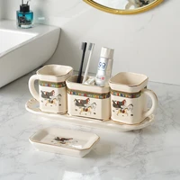 ceramics porcelain bathroom set liquid soap dispenser toothbrush holder dish gargle cups tray wedding gifts birthday presents