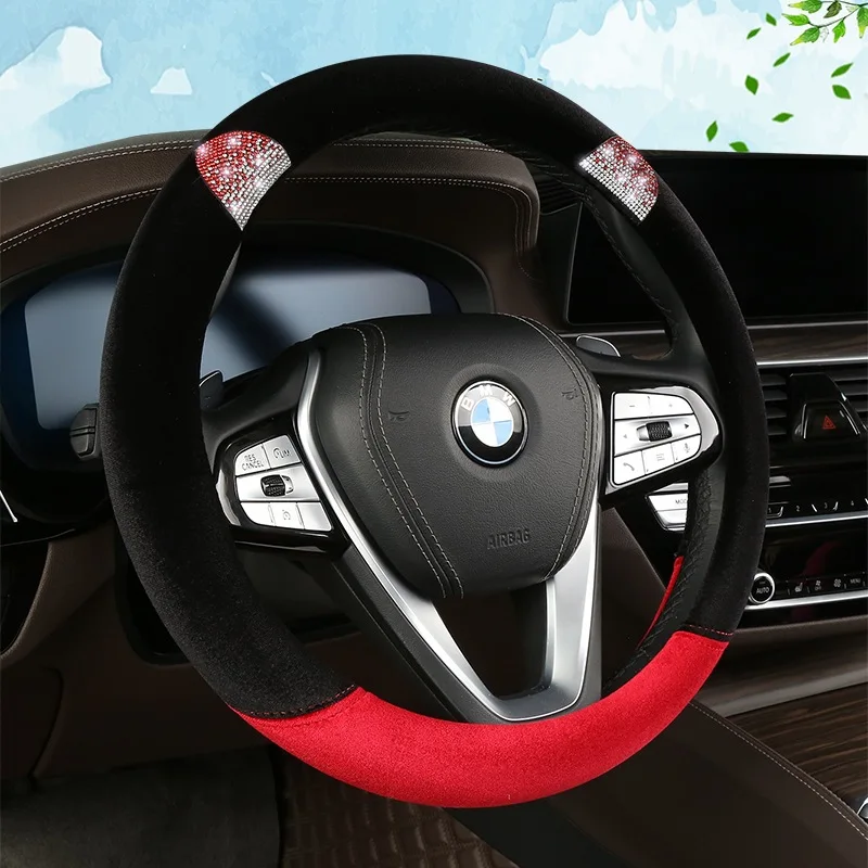 

Новинка, зимний женский милый плюшевый тёплый чехол Стразы со стразами для интерьера автомобиля