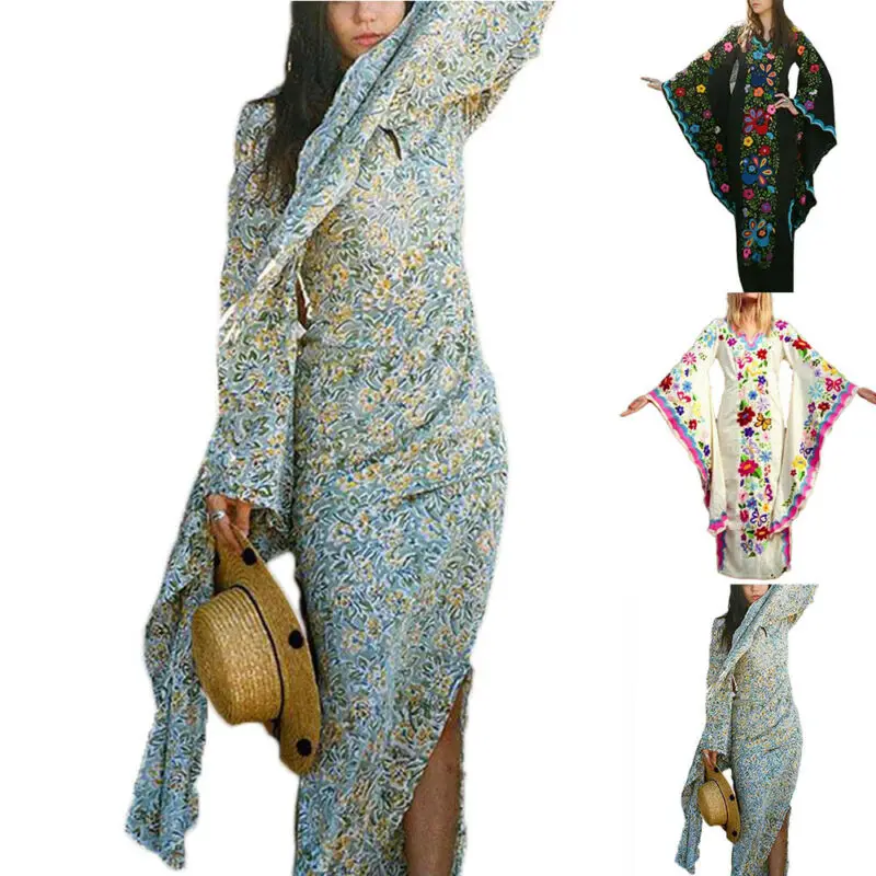 

Women Floral Long Bell Sleeve Maxi Dress Summer Holiday Party Cocktail Sundress