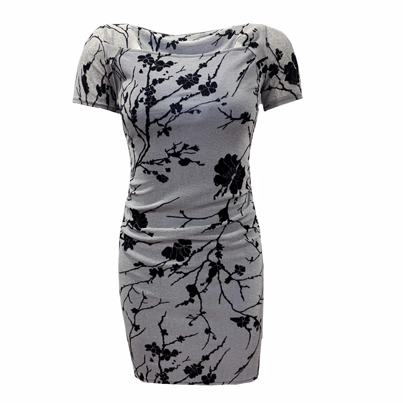 

Women Dress Summer Sexy Fashion Square Collar Sheath Above Knee, Mini Print Pattern Short Sleeve 2021