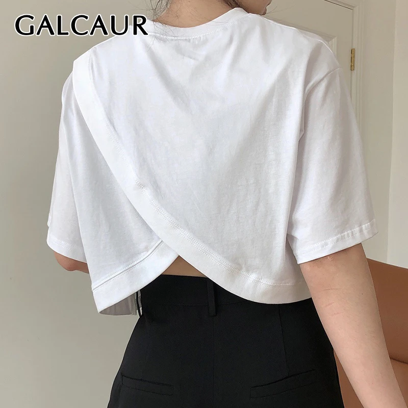 Женский топ с круглым вырезом GALCAUR белая Повседневная футболка коротким рукавом