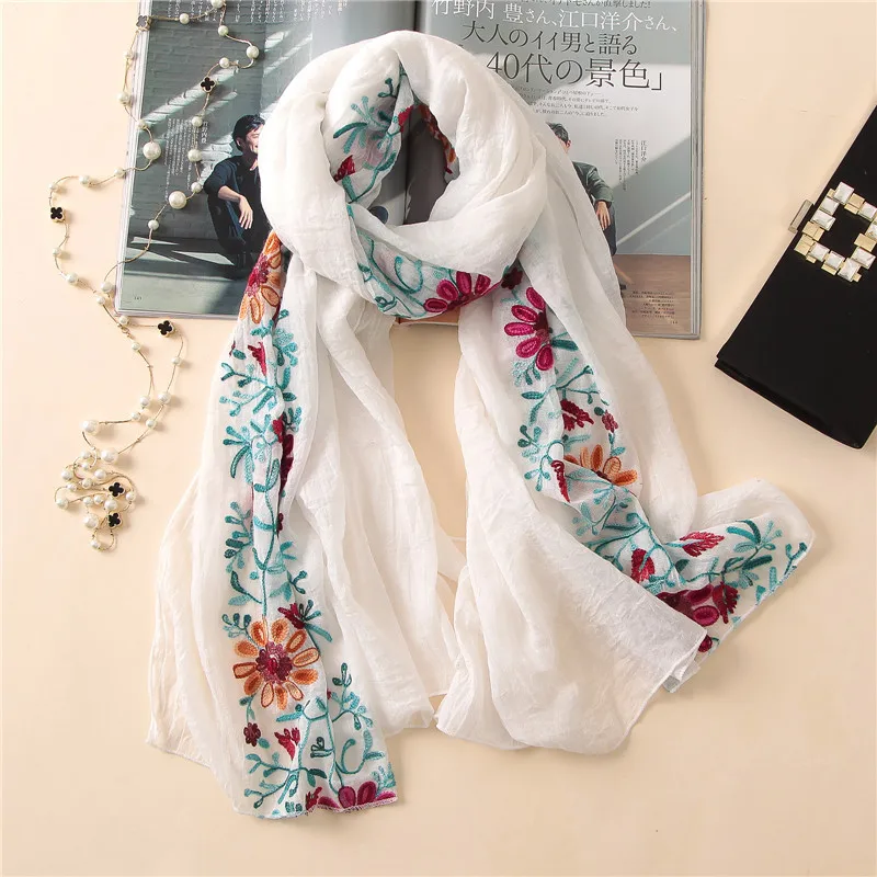 

2021 Plain Embroider Floral Viscose Shawl Scarf From Indian Bandana Print Cotton Scarves and Wraps Soft Foulard Muslim Hijab Cap