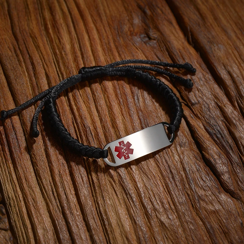 Браслет медицинский из нержавеющей стали с гравировкой синего черного и