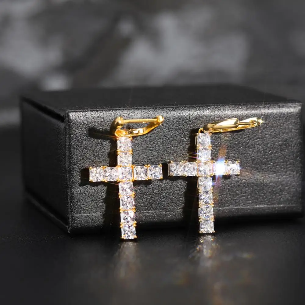 GUCY Iced циркон крест АНХ Серьги Золото Серебро Цвет Микро с инкрустацией aaa Bling CZ камень серьги для мужчин женщин хип хоп ювелирные изделия