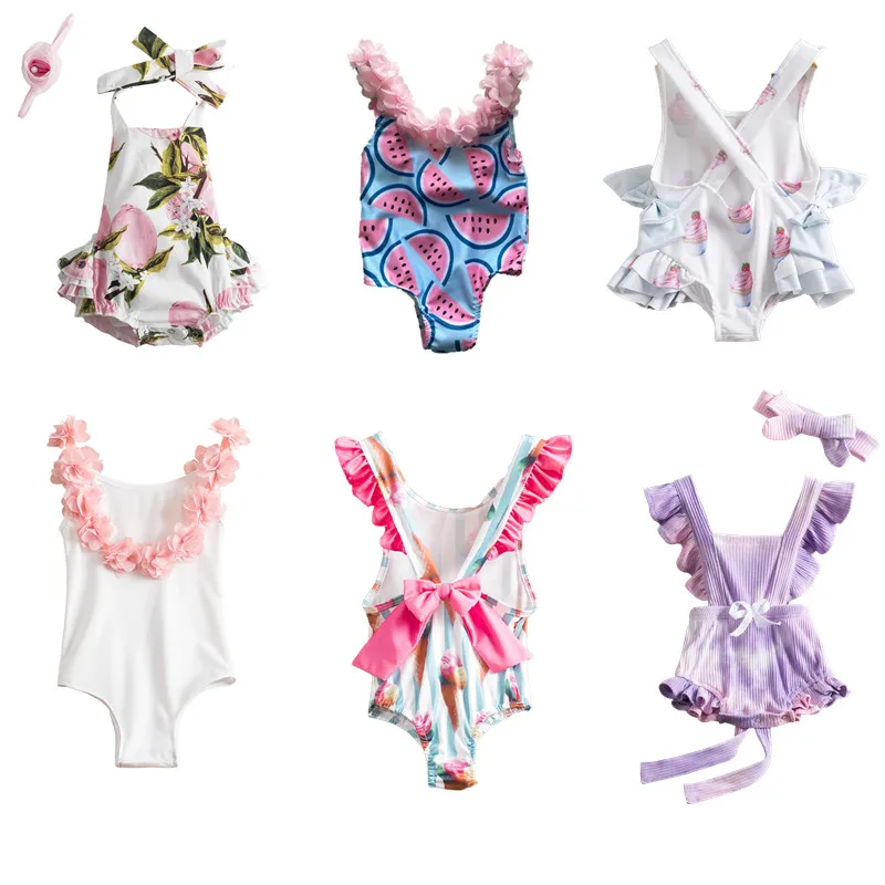 Детский слитный купальник с оборками 3 12 мес унисекс хлопок широкая цветовая