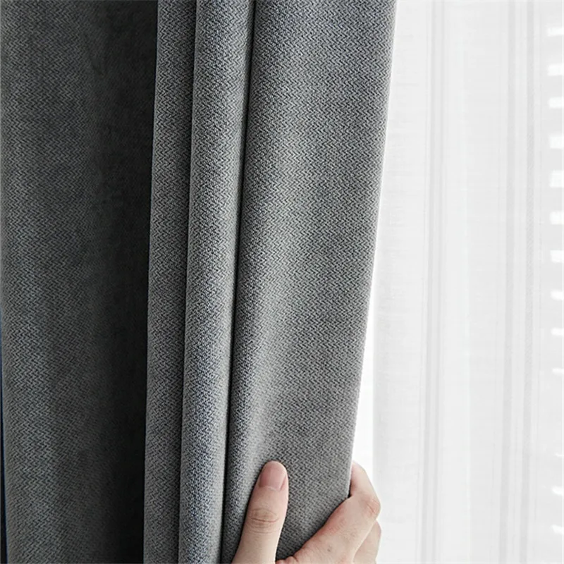 

Pure Color Chenille Blackout Curtain Finished Custom Modern Simple Light Luxury Curtains for Living Dining Room Bedroom
