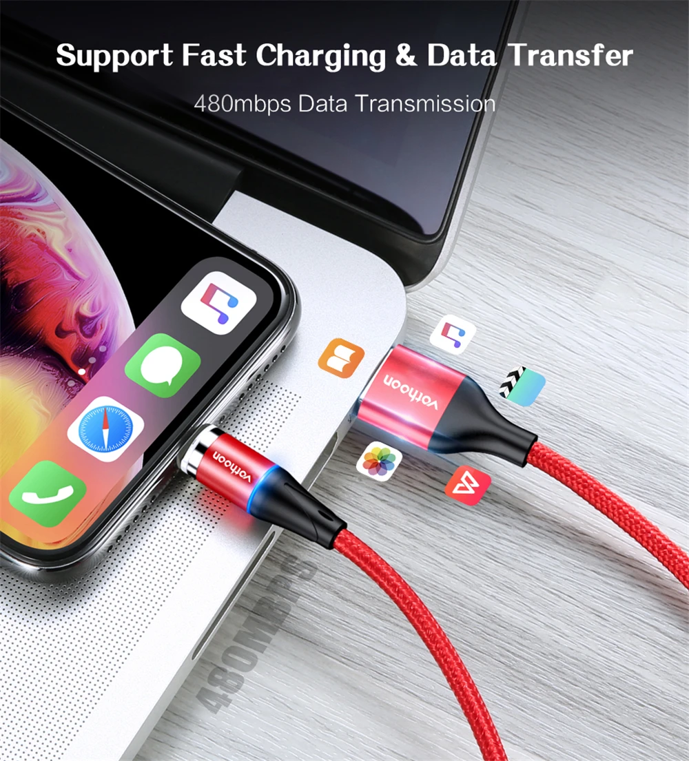 Магнитный usb-кабель votoon 2 м, 3 А, быстрая зарядка, Micro USB type-C кабель для iPhone 11 Pro, samsung S10, Xiaomi, магнитное usb-зарядное устройство