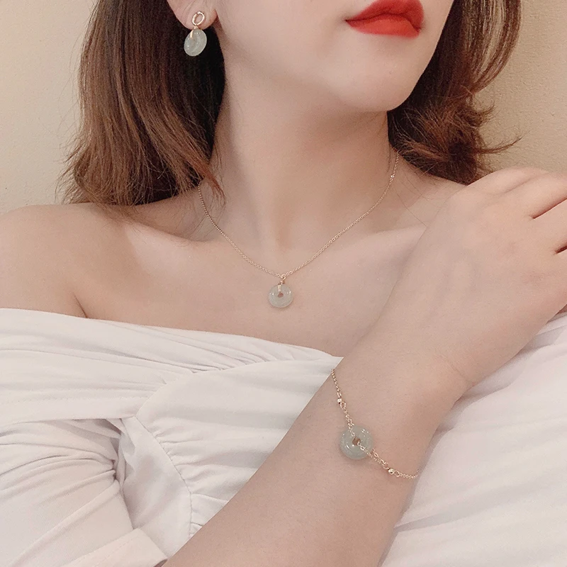 Нишевой дизайн винтажное Нефритовое ожерелье серьги браслет простой изящный