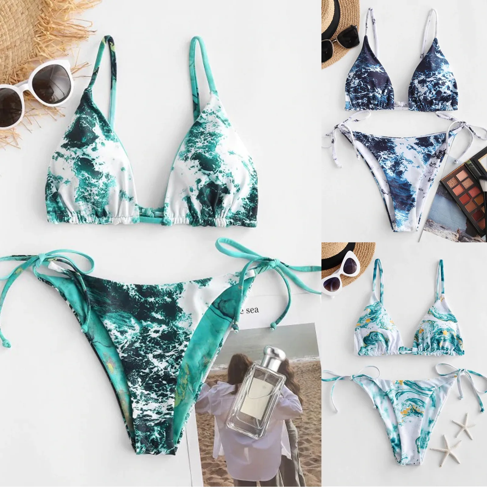 

Bikini Set Woman Sexy Tie Dye Printed Female Swimsuit Bandage Push Up Swimwear Women 2021 Strap Beachwear Maillot Bain Femme