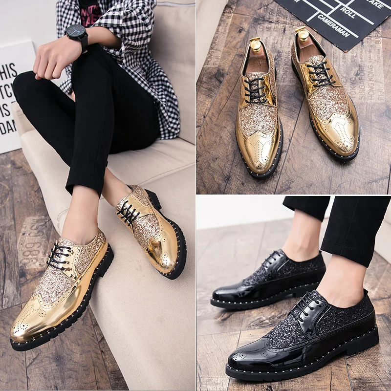 Туфли мужские с блестками и острым носком лоферы Повседневная Свадебная