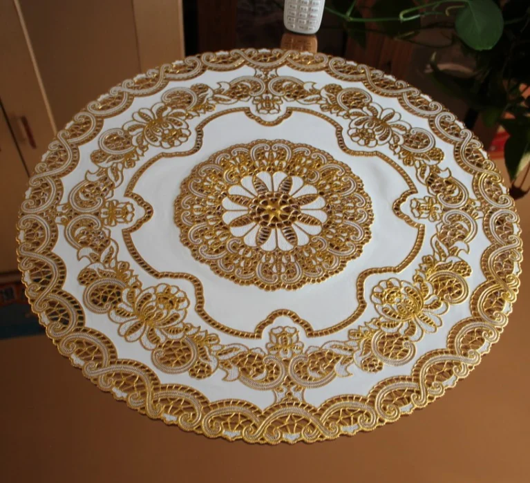 

Plastic Tablecloth Hollow Round Bronzing Tablecloth PVC Table Mat Placemat Coffee Table Cloth Coffee Table Mat 50*50 Round