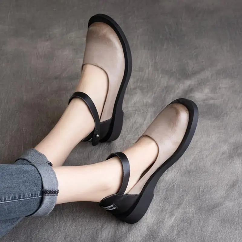 

Women Flat Shoes Genuine Leather Loafer Autumn Fall Cute Shoes Girls Fashion Lace-up Slip On Flats Sewing Flats 2021