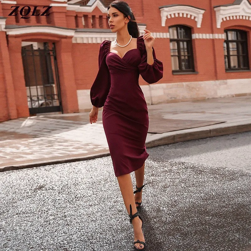 

ZQLZ Spring Dress Women 2021 New Puff Sleeves V-neck Backless Sexy Vestidos Party Elegant Mini Black Autumn Bodycon Dress
