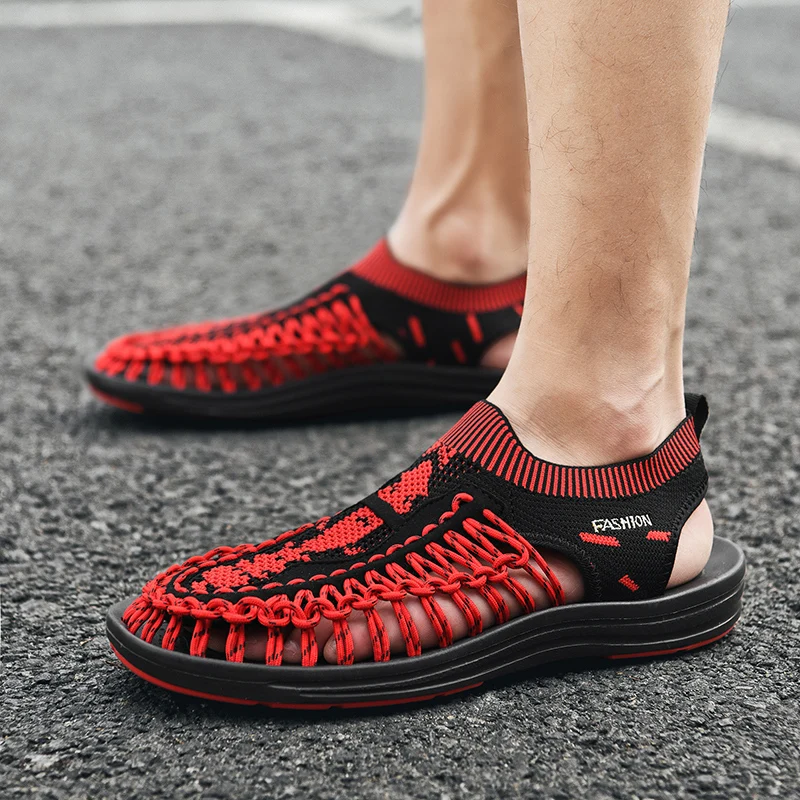 

Summer Men's Sandals Beach Shoes Handmade Weaving Design Breathable Casual Beach Shoes Lightweight Soft Bottom Outdoor Sandals