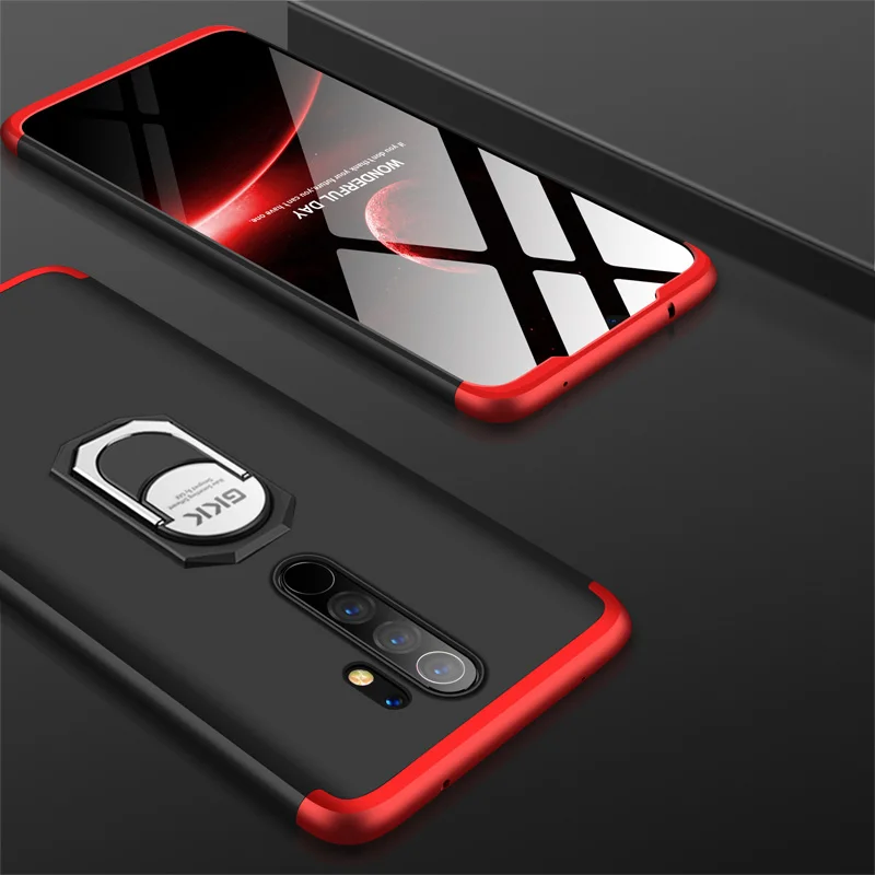 3-в-1 чехол для Xiaomi redmi note 8 Pro Чехол Крышка защитное кольцо магнетизм кронштейн анти-столкновения в виде ракушки для redmi note 8 Coque - Цвет: red black