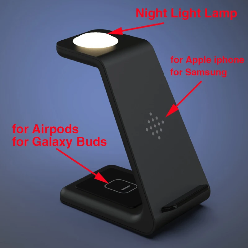 

3 in 1 Wireless Charger Stand for iPhone 11 Pro SE2 Samsung S10 Qi Wireless Charger Dock Station for AirPods Samsung Galaxy Buds