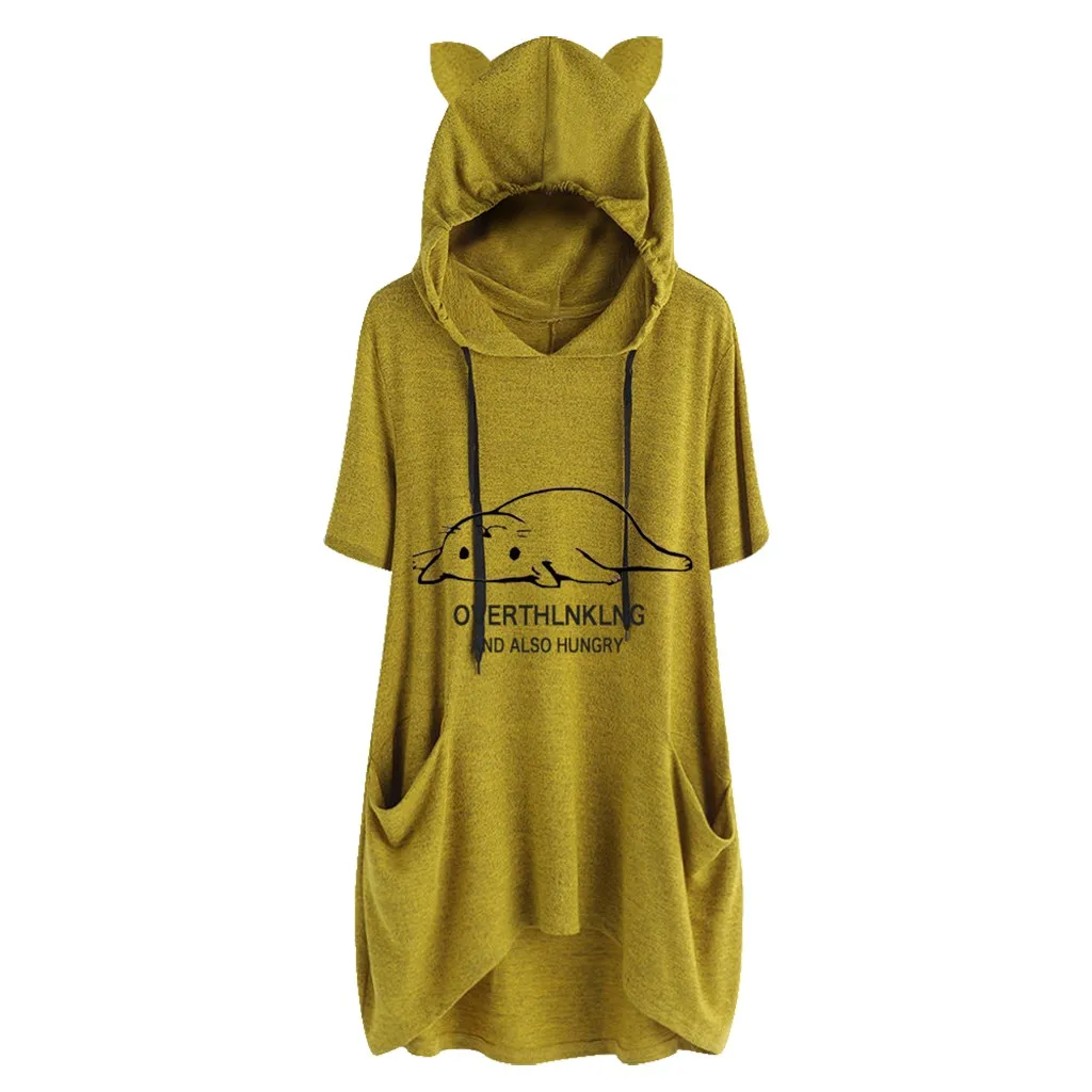 Толстовки женские футболки повседневные с принтом кошачьи ушки капюшоном