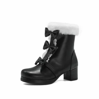 winter fashion girls sweet lolita cosplay bow fur boots ladies keep warm plush female shoes woman 2020 side zipper party wear