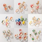 Кольцо docona с красочными масляными вставками и подвесками в виде сердца, бабочки, фруктов, букв, набор колец, свадебные украшения, кольца