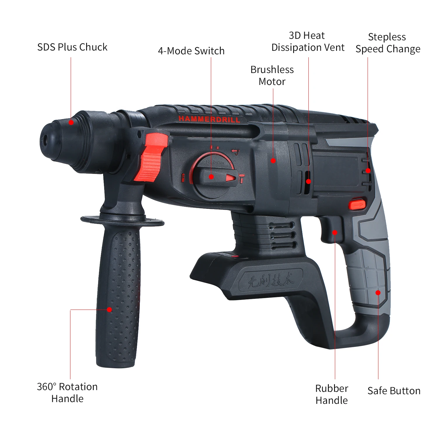 Бесщеточный вращающийся молоток 21 в электрическая дрель Аккумуляторный