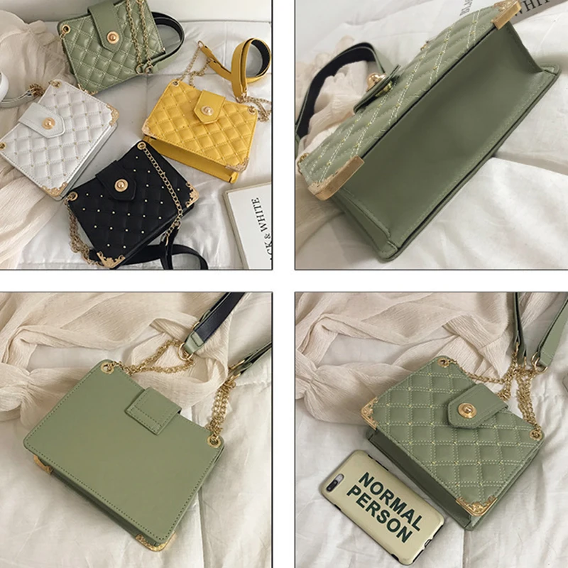 

Solid Color Bags For Women Fashion PU Leather Shoulder Bag Retro Rivet Chain Crossbody Pouch