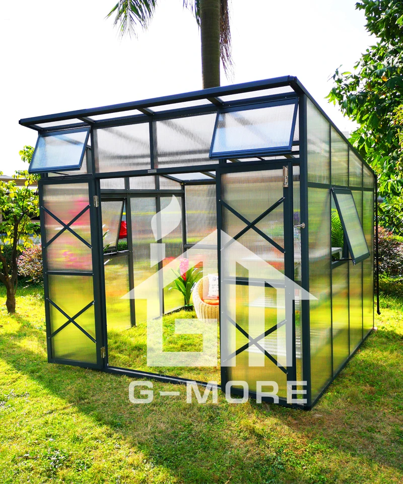 Садовая теплица с наклонной крышей и сверхпрочной алюминиевой рамой черная 9 8