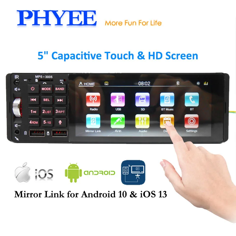 1 Din Bluetooth автомобильное радио Зеркало Ссылка HD MP5 видео плеер Handsfree A2DP аудио USB TF 5