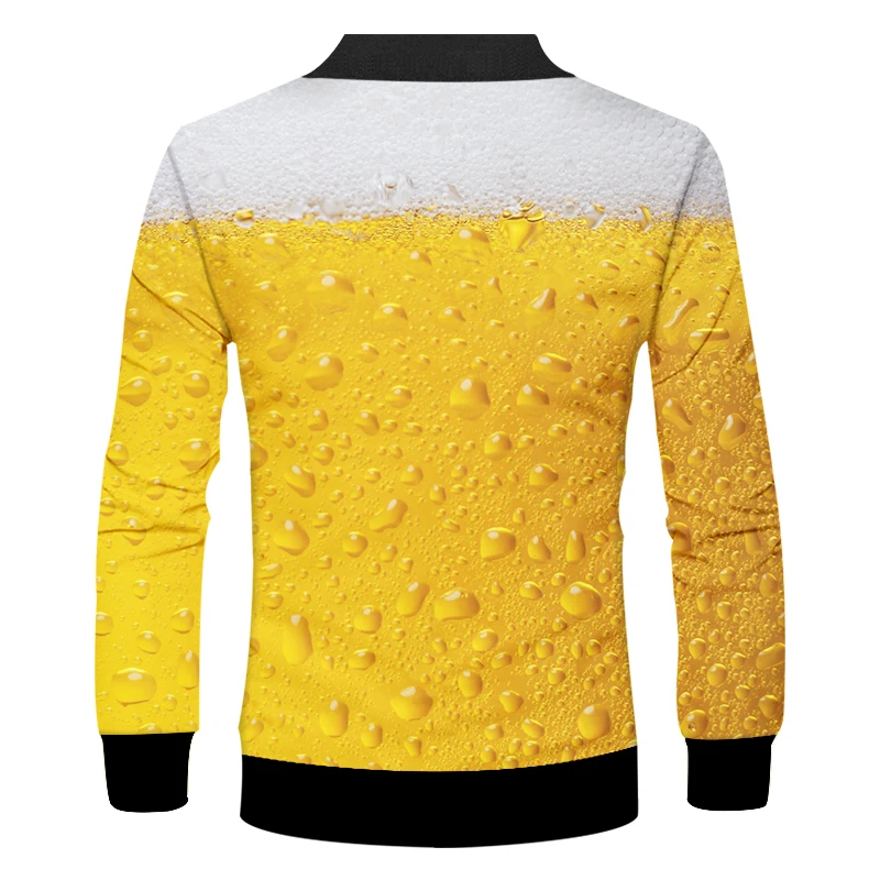 

OGKB Men's Casual Zip Up Jacket Cool Printed Funny Bubble Beer 3D Unisex Coats Man Hip Hop Streetwear Cardigan Oversize Outwear