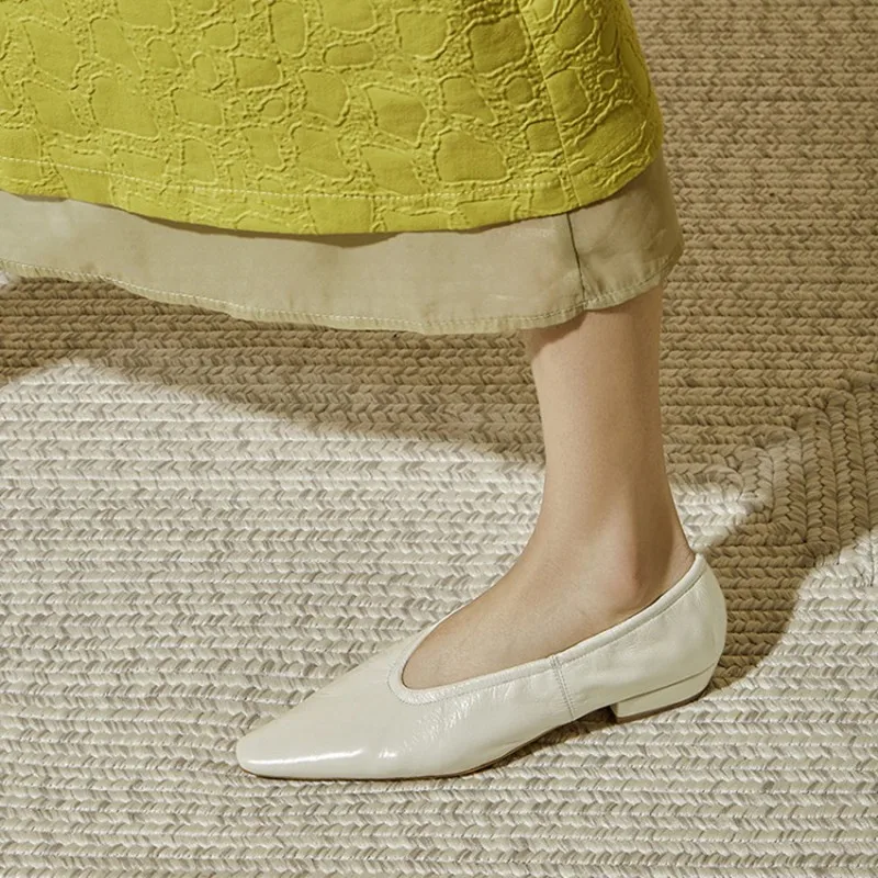 

Ochanmeb Real Genuine Leather Ballet Flats Soft Beige Slip-on Casual Shoes Women Lemon Yellow Elastic Moccasins Espadrilles Lady