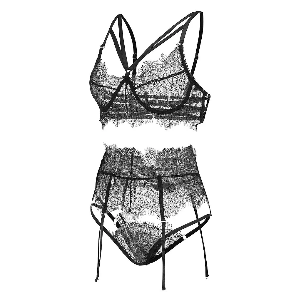 Кружевное пижамы пикантное нижнее белье с ресницами комплект бюстгальтером