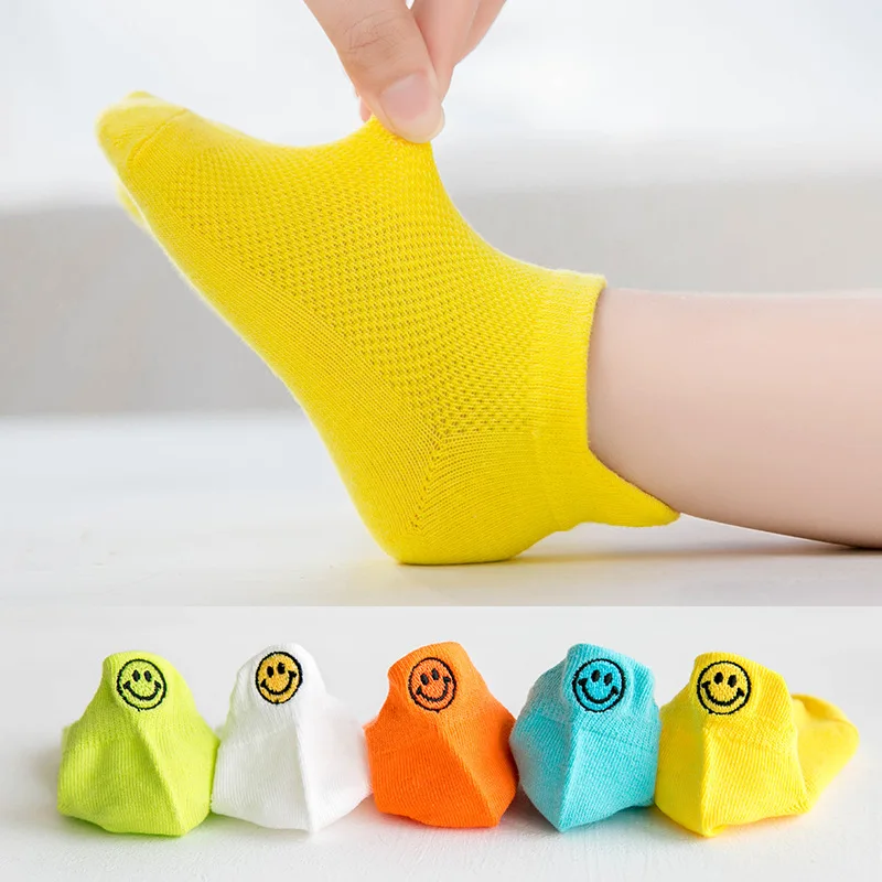 Однотонные детские носки 5 парт/лот с вышивкой хлопковые сетчатые для мальчиков и