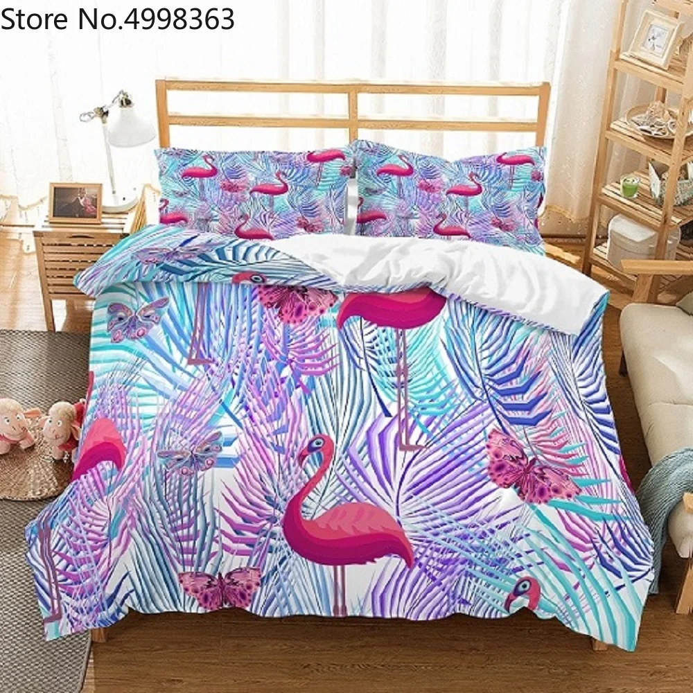 Розовый комплект постельного белья с изображением листьев джунглей наволочка