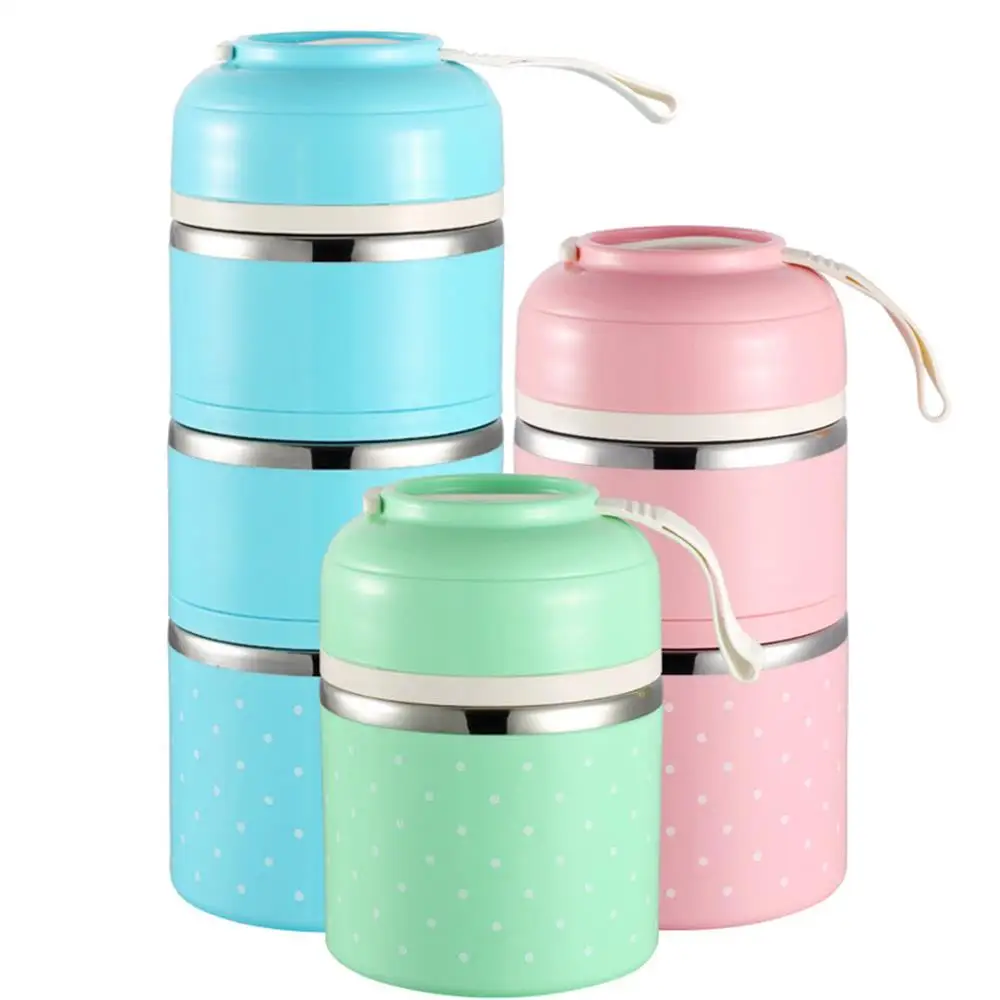 

Portable Food Container Bento Box Insulation Bag Cartoon Picnic Lunch Box Solid Canteen School Three Layers Kitchen Food Box