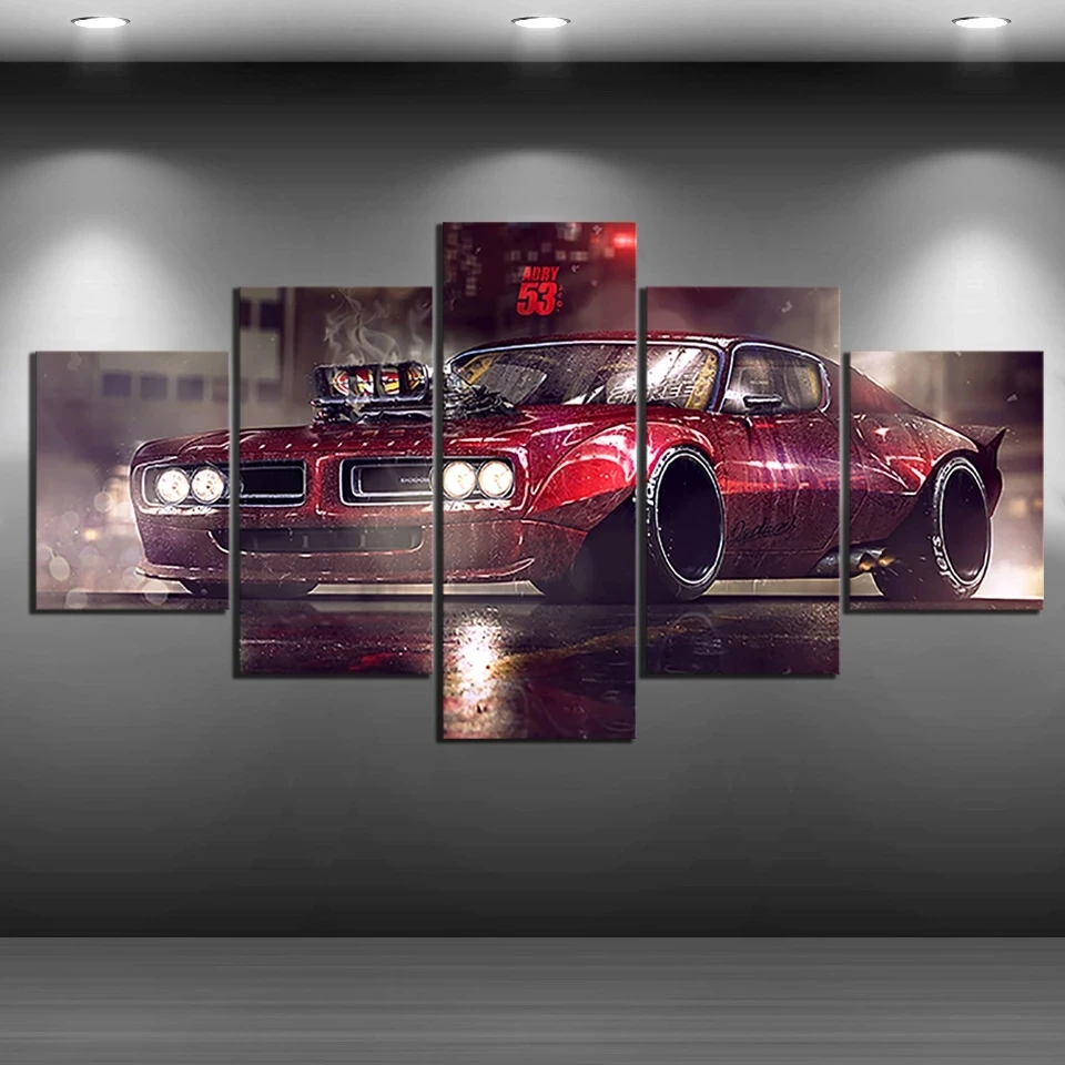 

Canvas Painting HD Prints Home Decor 5 Pieces Vehicle American Muscle Car PONTIAC GTO Retro Sport Car Wall Art Poster Pictures