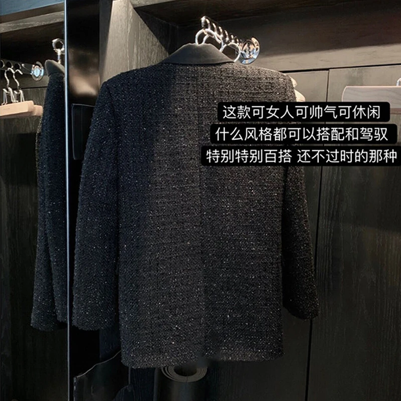 2021 New Autumn Ladies Simple Office Lady Woven Glossy Slim Waist Woolen Blazers Women's Fashion Retro Elegant Tweed Suit Coat | Женская