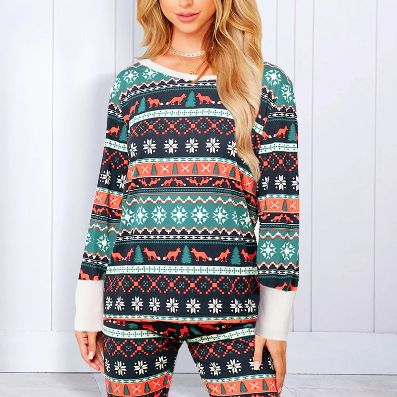 

Ladies Christmas s Printed Pajamas Fashion Striped Homeware Christmas Set