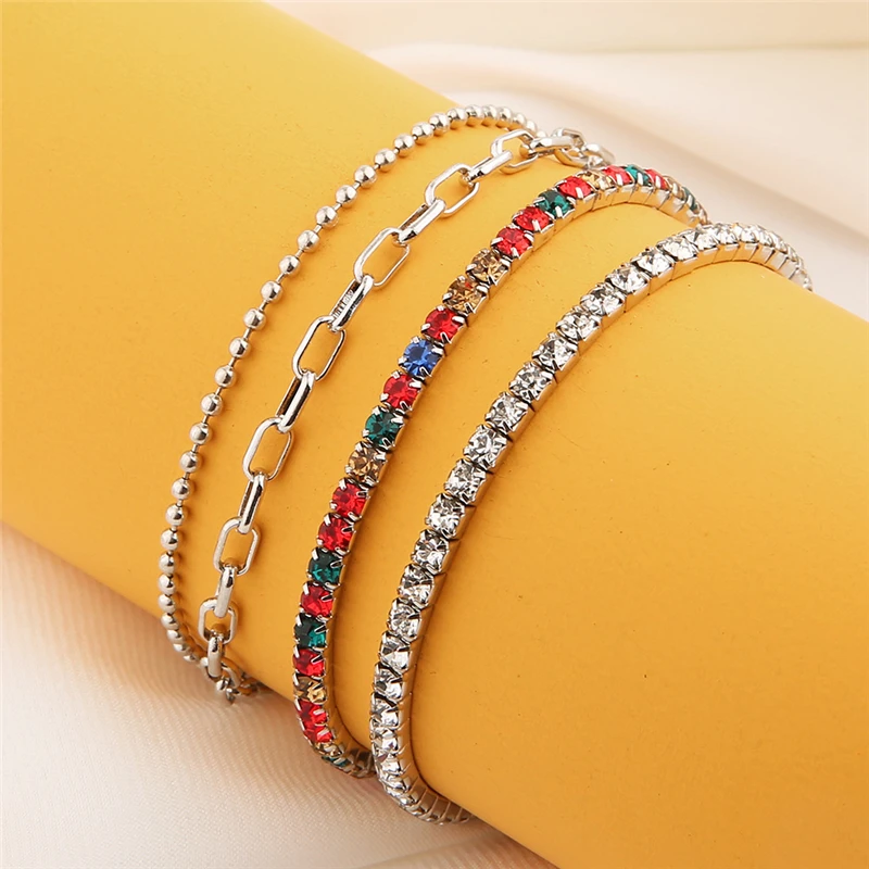 

2021 Women Fashion Colored Diamond Bracelet Set Charm Bangle Exquisite Jewelry