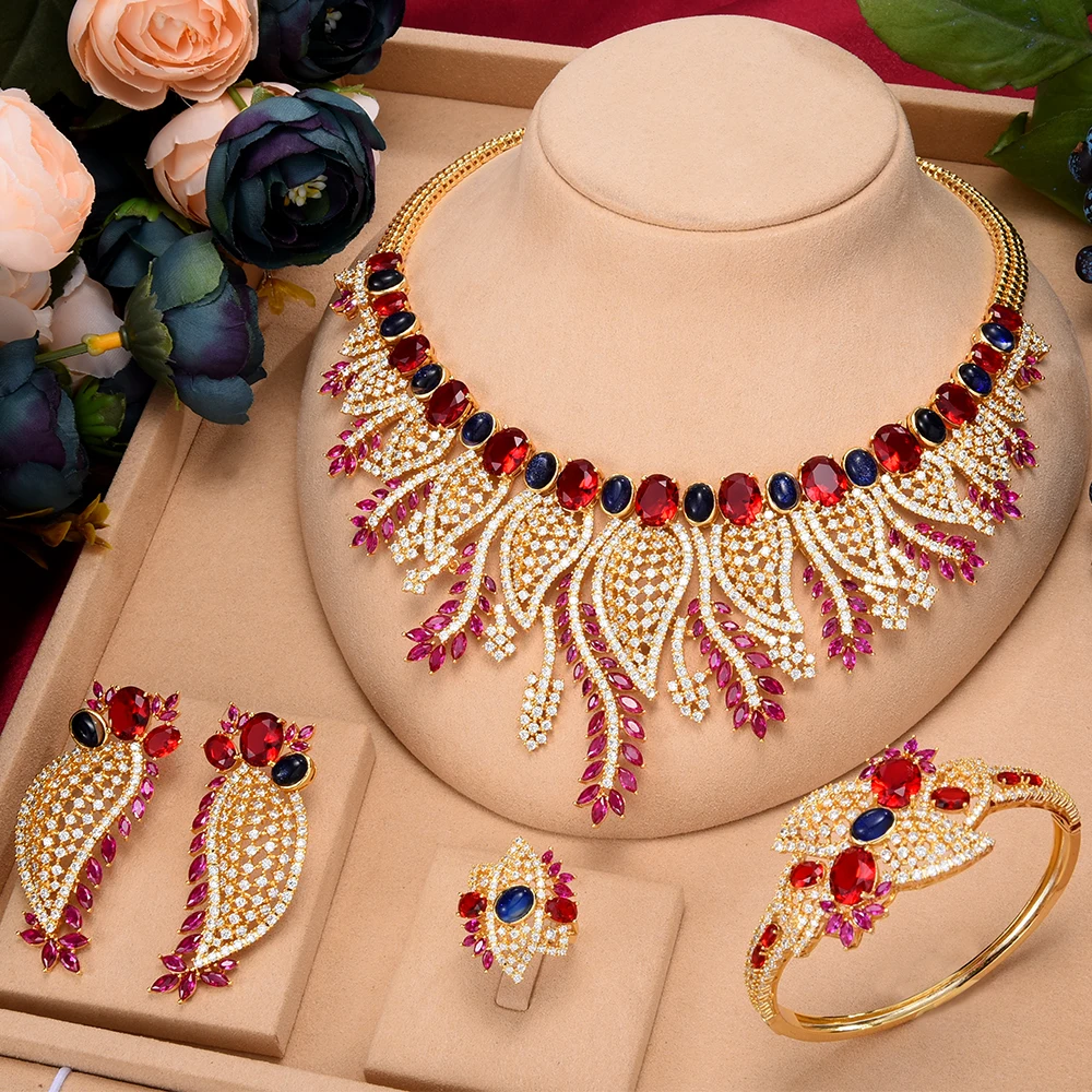 

missvikki Multicolor Sparkly High Quality Luxury Princess Bangle Earrings Necklace Ring Jewelry Set Brides Wedding Jewellery