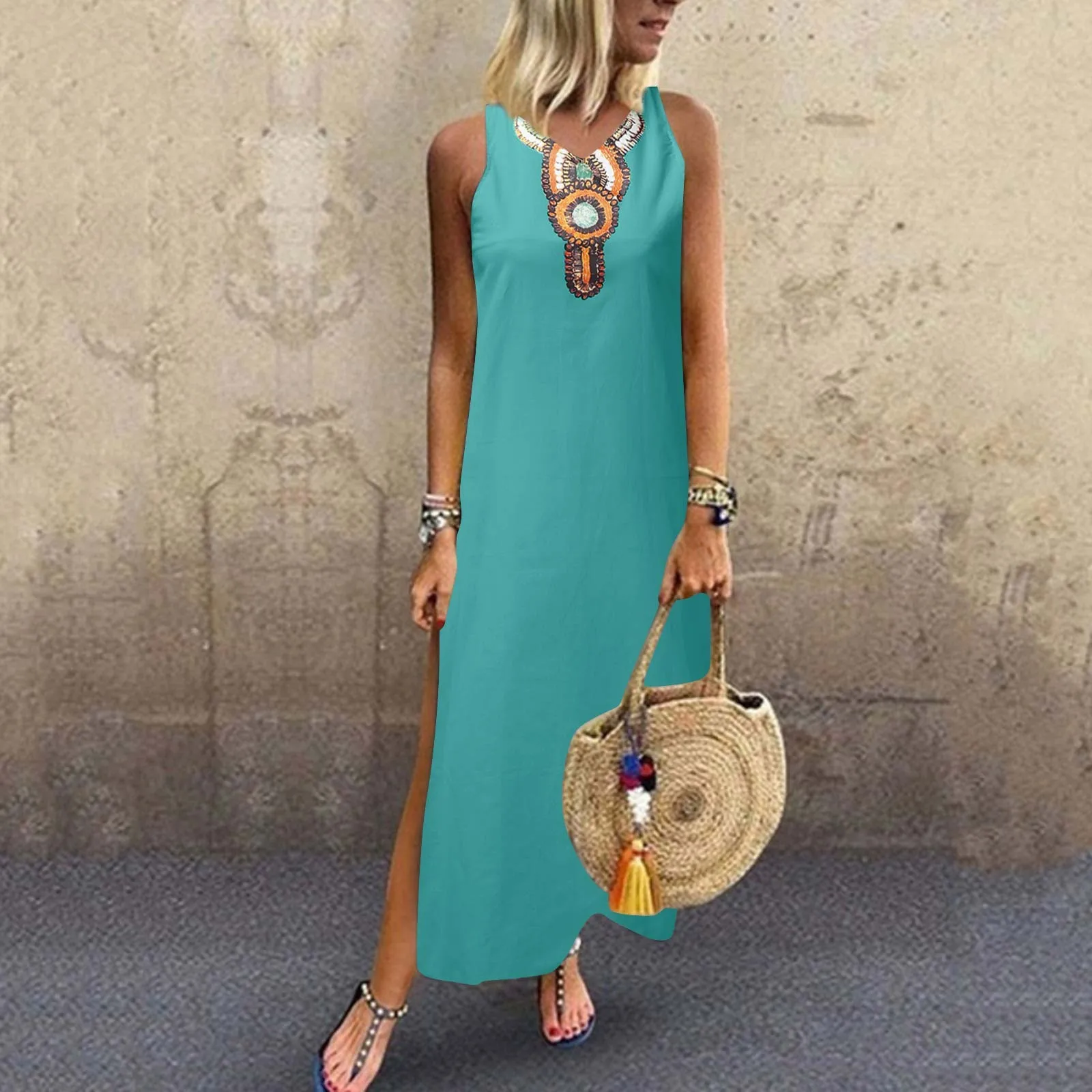 

Women's Summer Vintage Long Tank Dress Sleeveless Casual Women's Bohemian Dresses Sexy Maxi Dress For Women Tee Shirt Dress