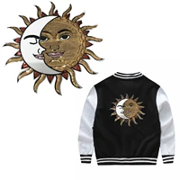 half moon half sun god face sequined iron on patches for clothes jacket diy embroidery appliques large
