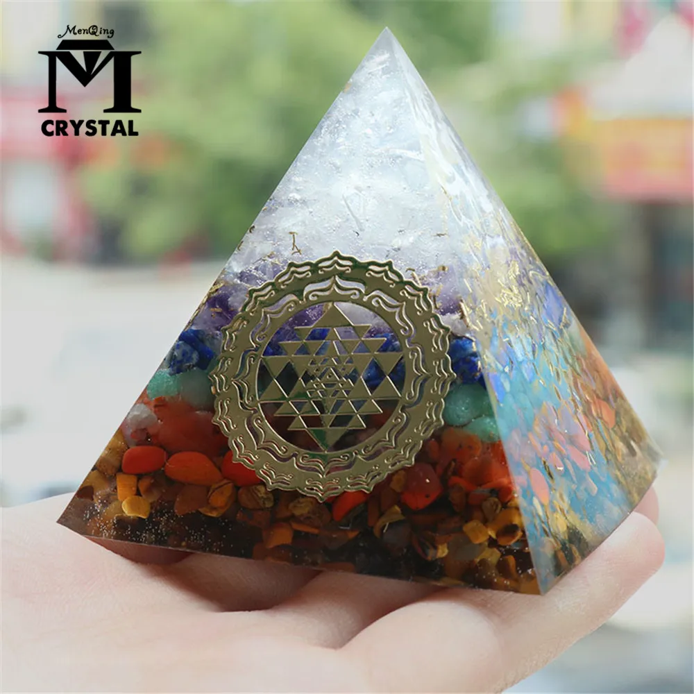 

Orgonite Seven Chakra Energy Pyramid Aura Divination Supplies Yoga Meditation Ornaments Resin Craft Protection Healing Stone