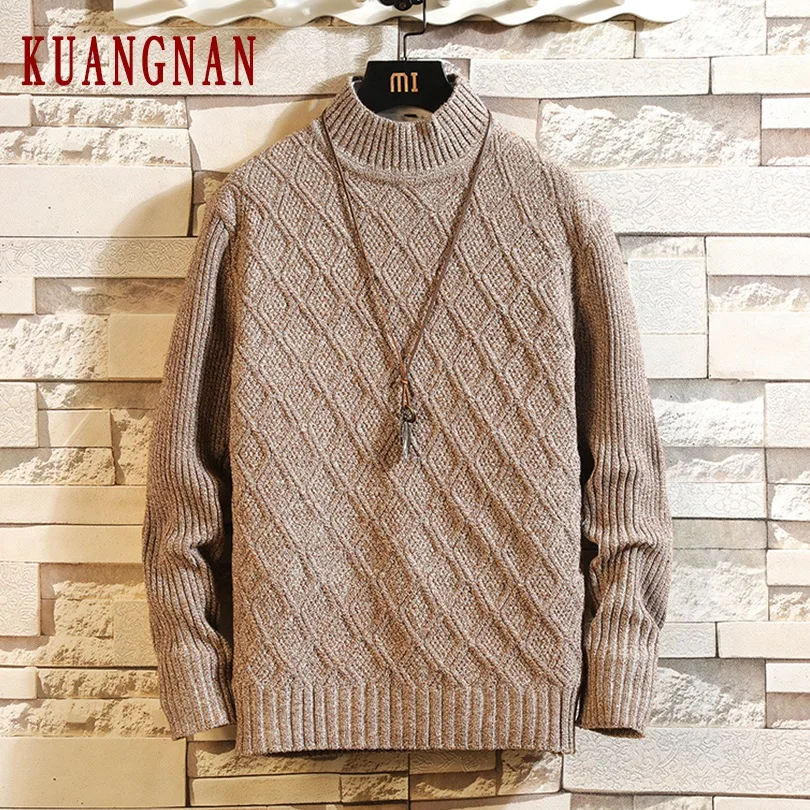 KUANGNAN Argyle вязанный зимний свитер мужской пальто пуловер и для мужчин зимние