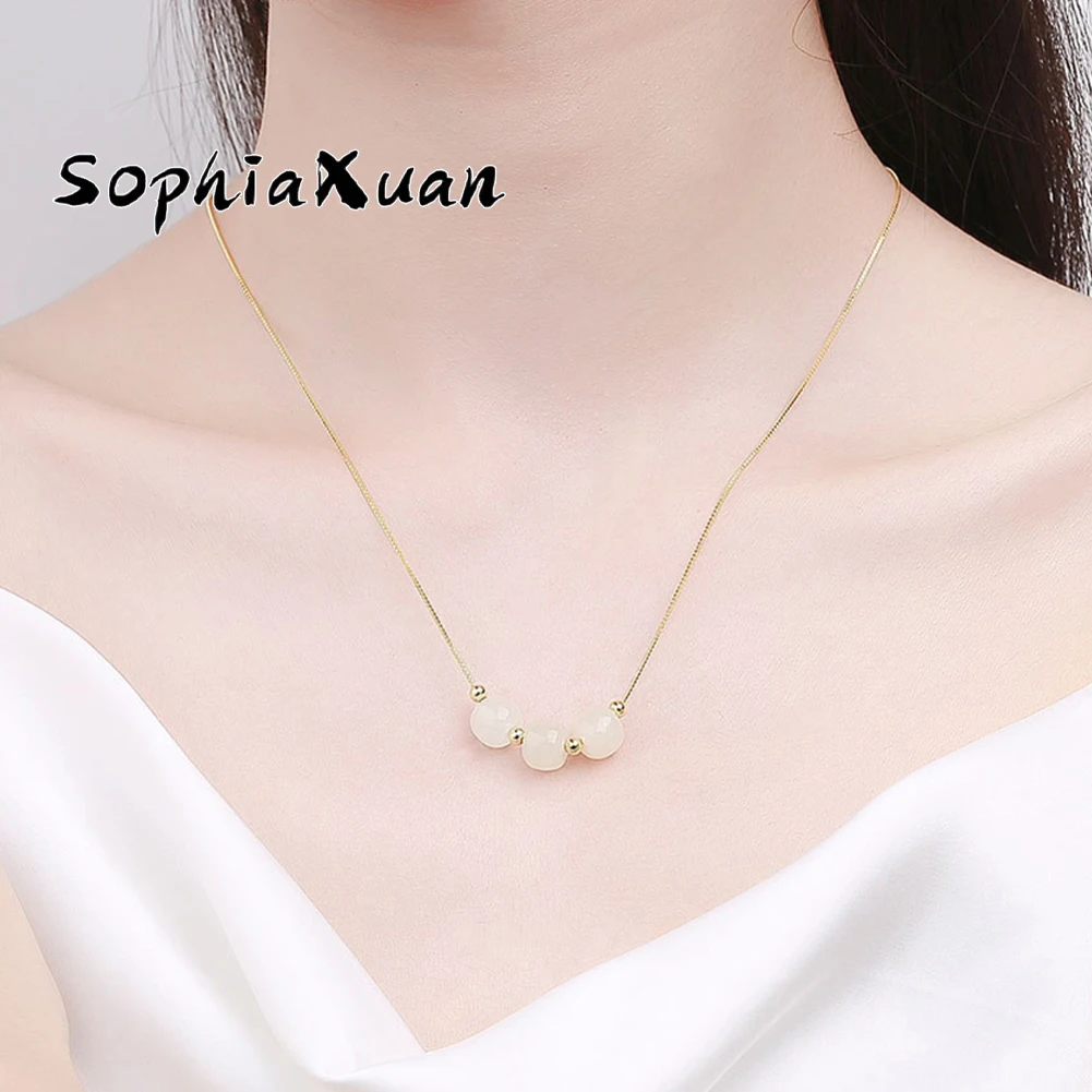 

SophiaXuan Jade Pendants and Necklaces Natural Stones Women's Necklaces Gold Plated Necklace for Women 2021 Mother's Day Gift