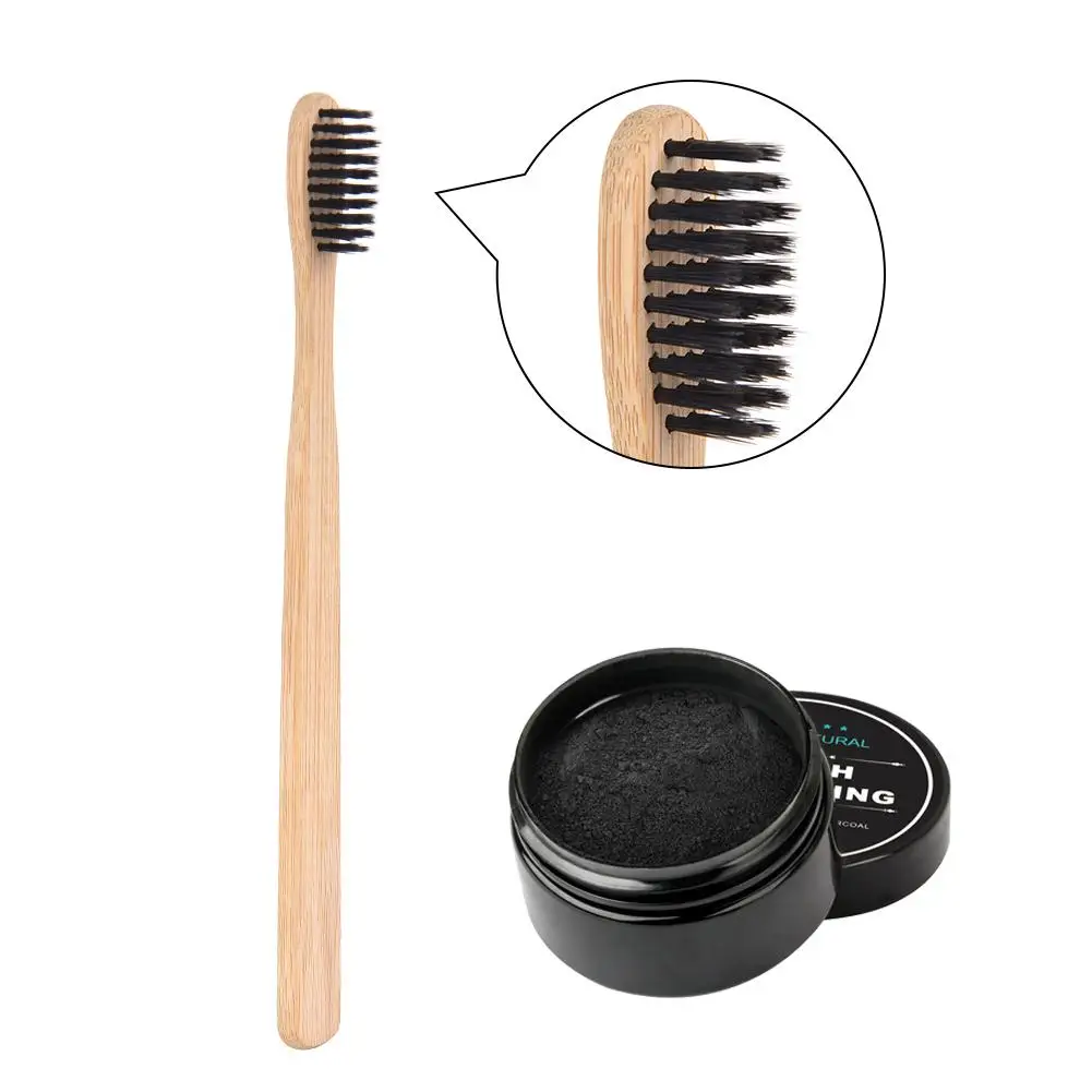 Набор зубных щеток с активированным углем и бамбуковой щеткой деревянная