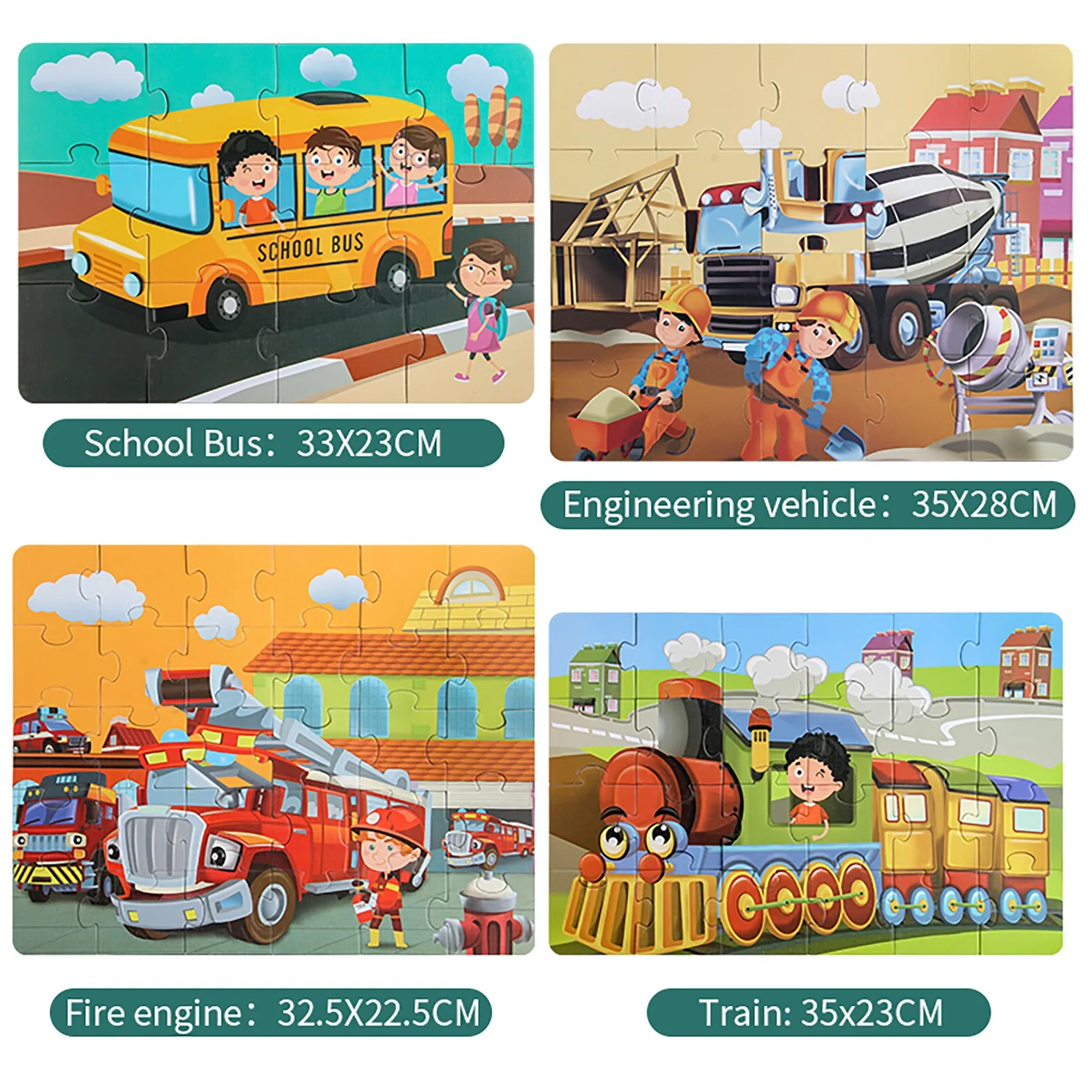 

Children Advanced Puzzles 12 /20/24 /3pcs Engineering Car Trains Pattern Ntelligence Development Educational Toy