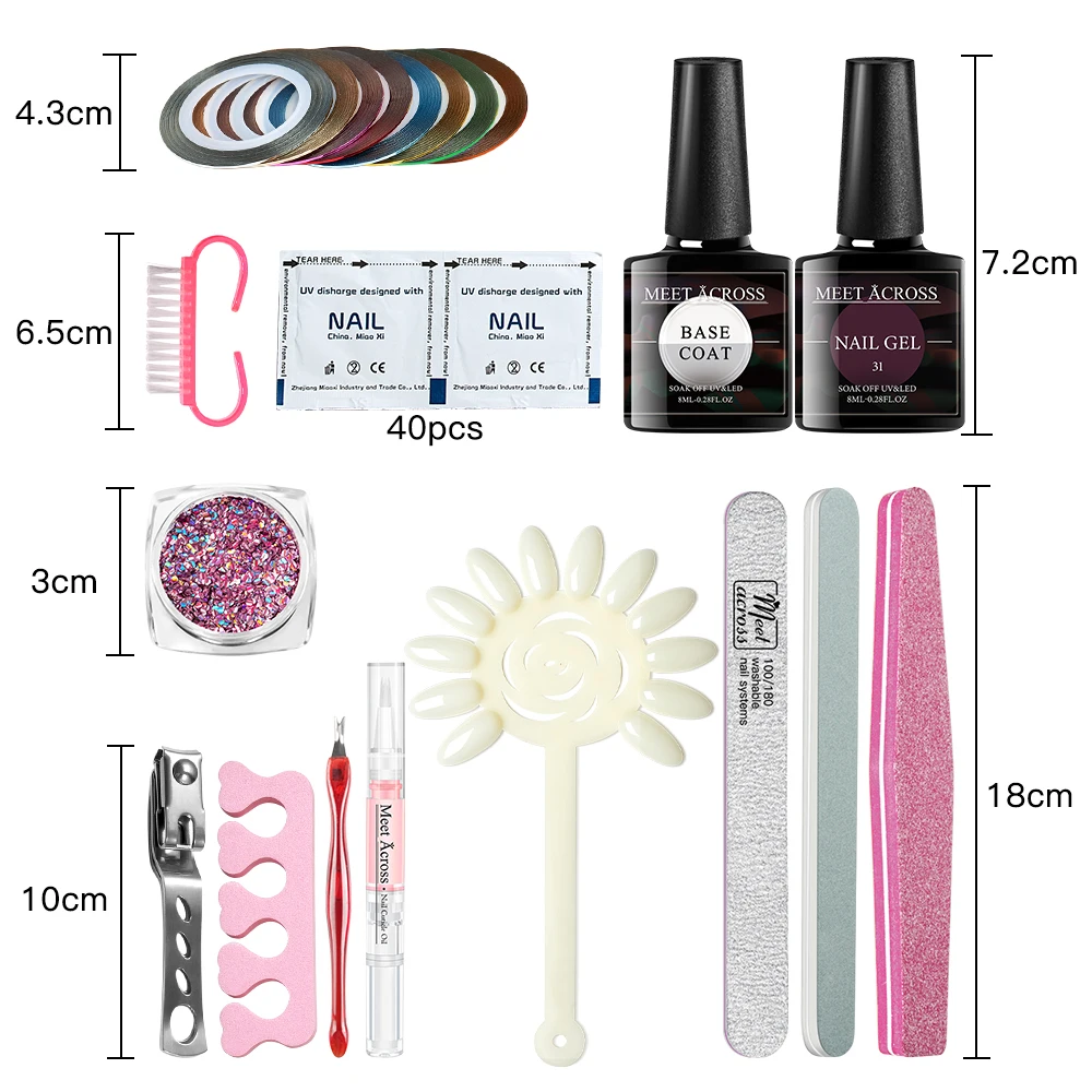 

MEET ACROSS 24Pcs Manicure Set Hybrid Varnish Nail Files Base Top Coat Soak Off UV LED Gel Semi Permanent Gel Polish