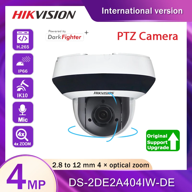 

Hikvision PTZ Camera IP DarkFighter DS-2DE2A404IW-DE3 4MP PoE 4X Zoom H.265 With Night Color Vision Audio Recording For Outdoor